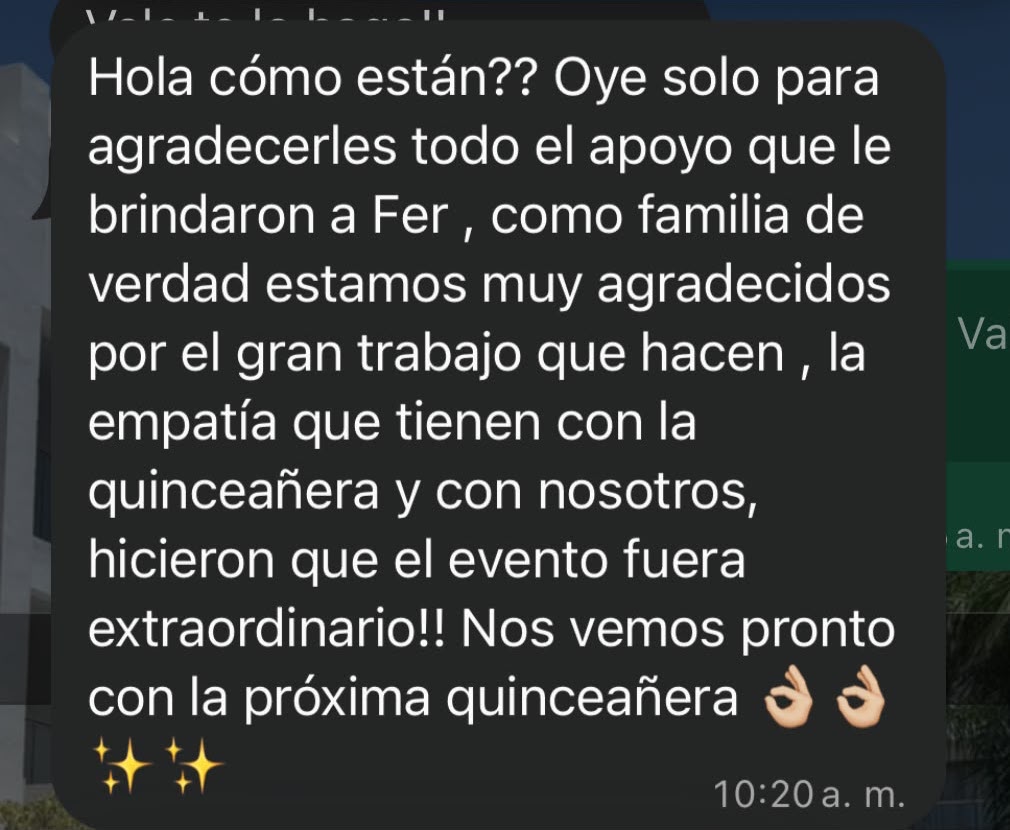 Mensaje de una familia agradeciendo el apoyo con Fer